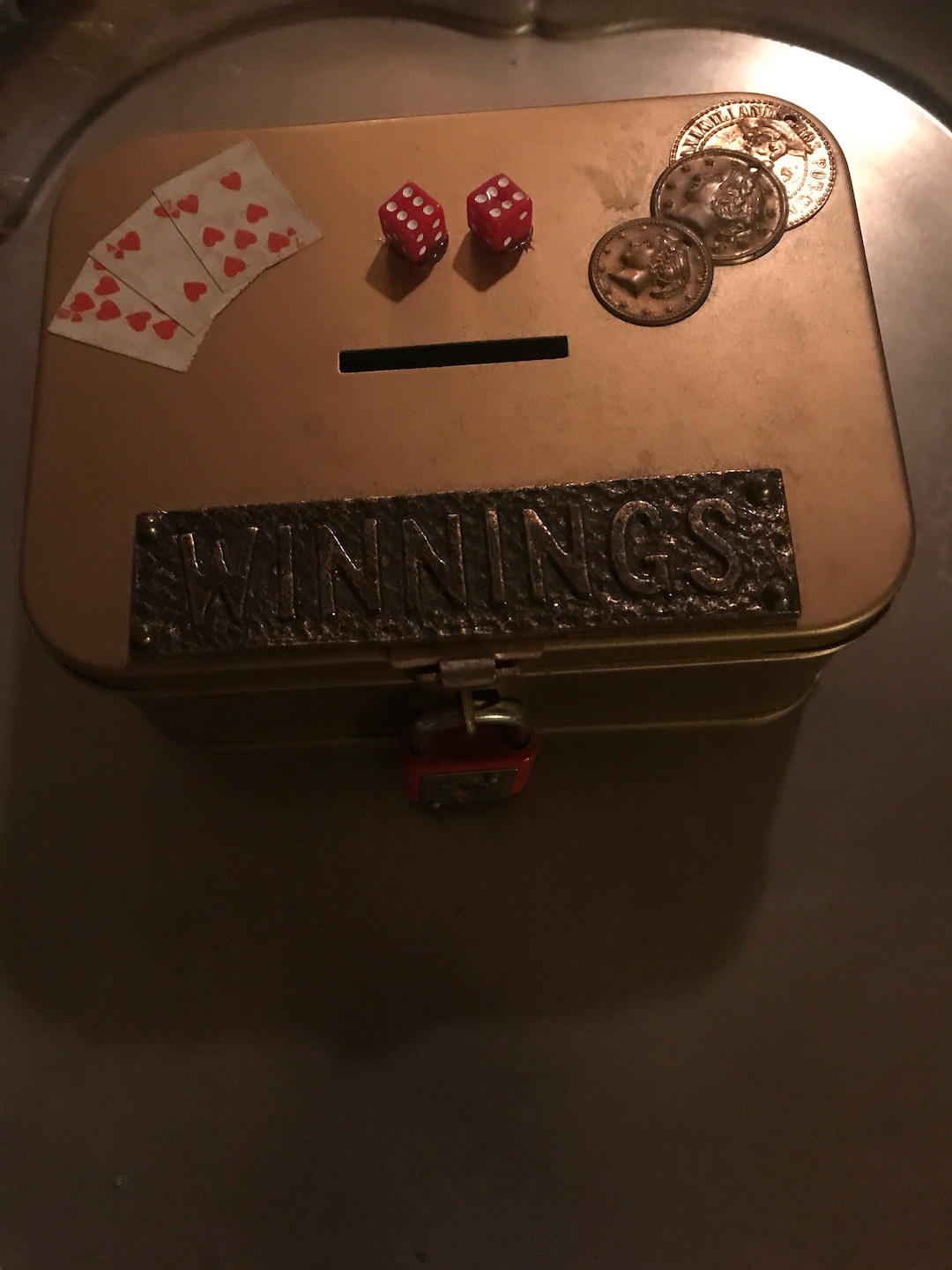 Vintage Gold Metal Box. Vintage Metal Box. Gold Metal Bank. Etsy