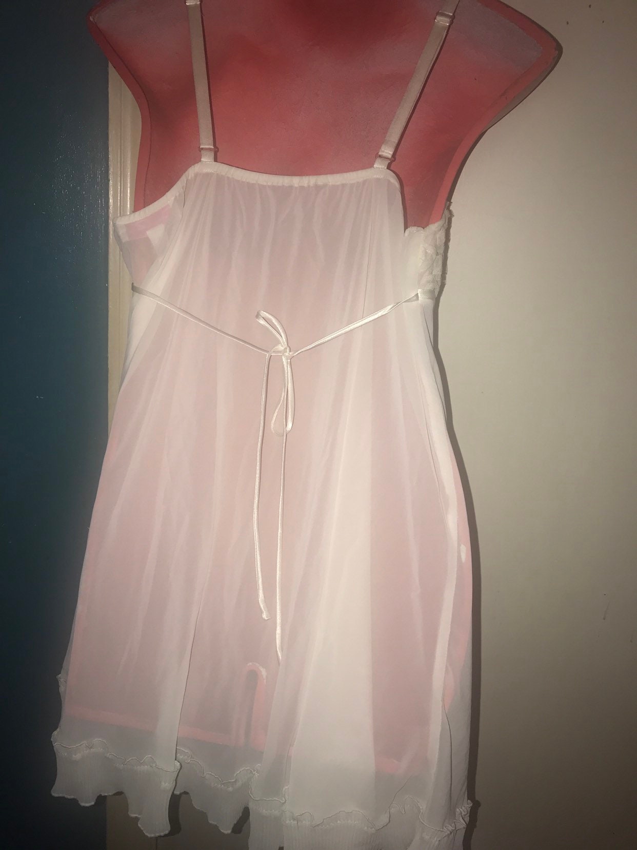 Vintage White Nightie. White Sheer,Pearls, and Lace Nightie. Short Nightgown. Oscar de la Renta ...