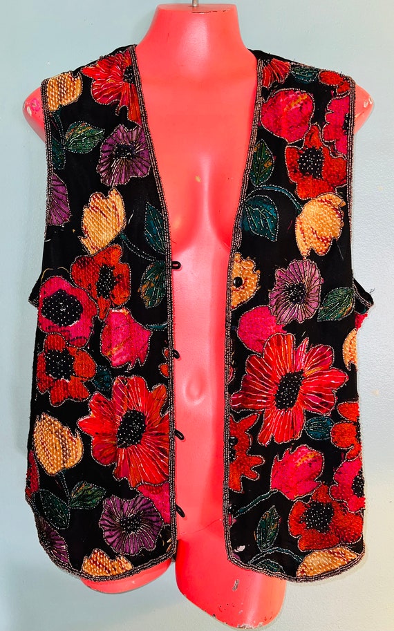Vintage Silk Beaded Vest. 1990’s Vest, Perfect For