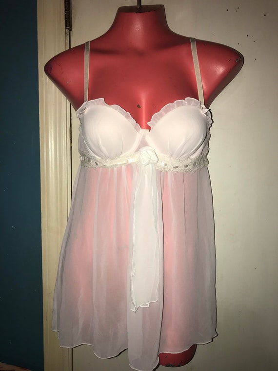 Vintage Sheer White Nightie. Linea Donatella, Size Small