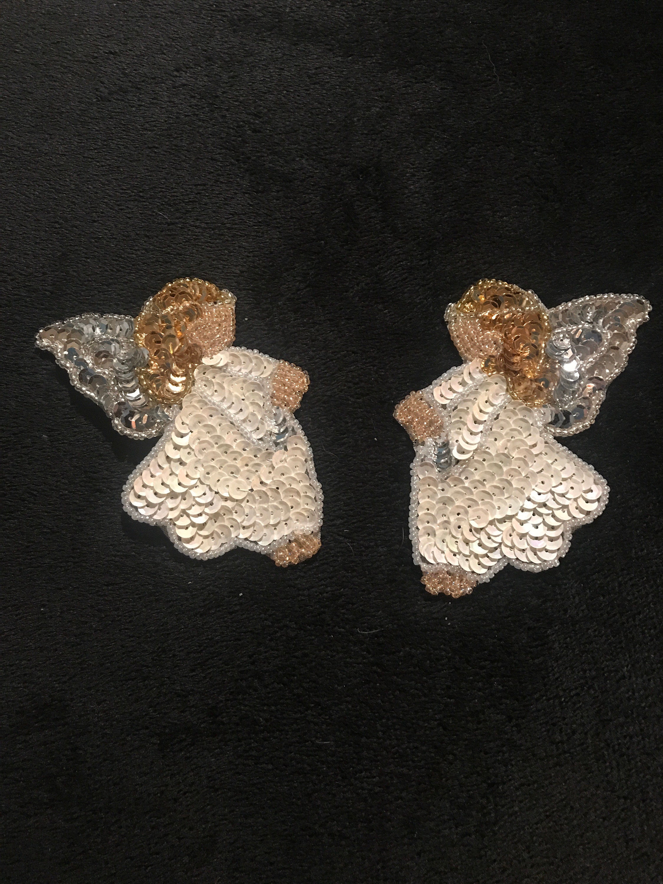 Vintage Sequin Applique. Sequin Angels Applique. Set of Two Angel