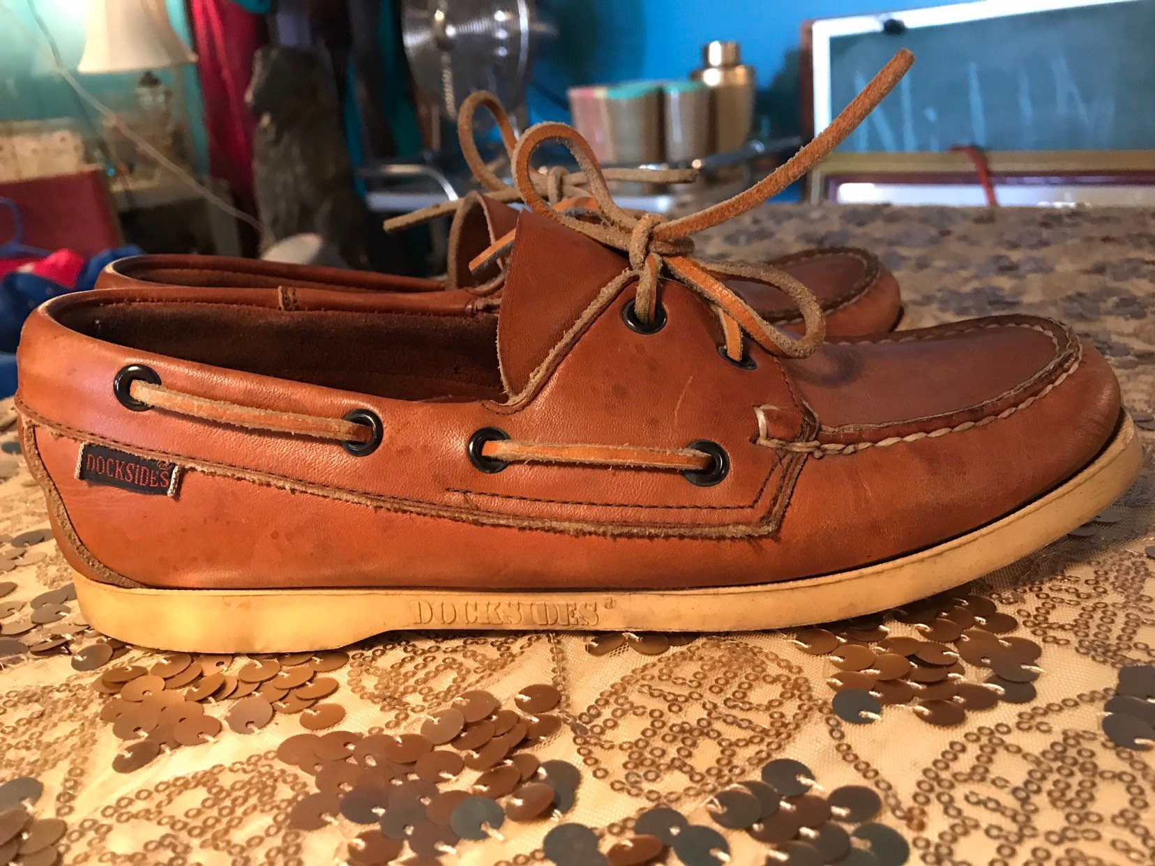 Vintage Docksiders Shoes. Sebago Docksiders Boat Shoes. Sebago Brown Leather Boat Shoes. Size 7.5