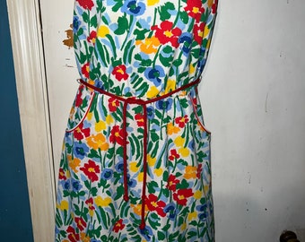 Vintage Floral Dress. 1960's Adorable Sleeveless Eye Popping Floral Dress. Perfect Vintage Sun Dress. Jenni Dress. Size 9/10