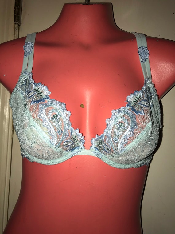 Vintage Chantelle Blue Lace Bra. Baby Blue Lace Bra. Blue Lace Bra