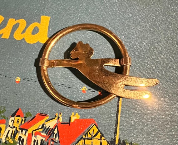 Vintage Artisan Designed Gold Tone Brooch, Signed S.H. 92