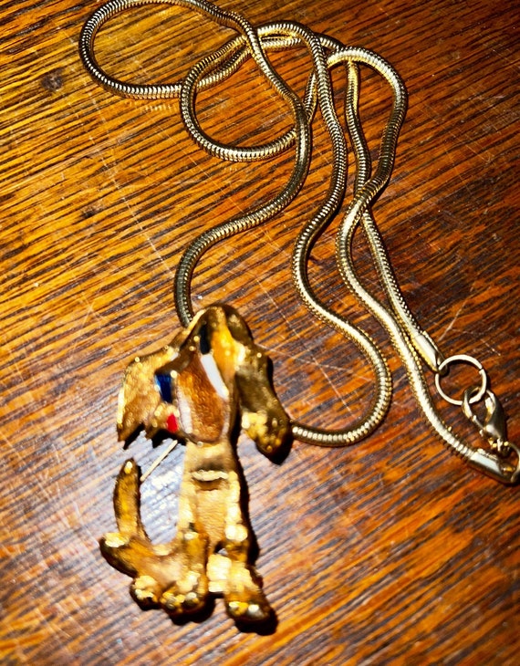 Vintage Dog Brooch With Gold Necklace. Gold Dog Br