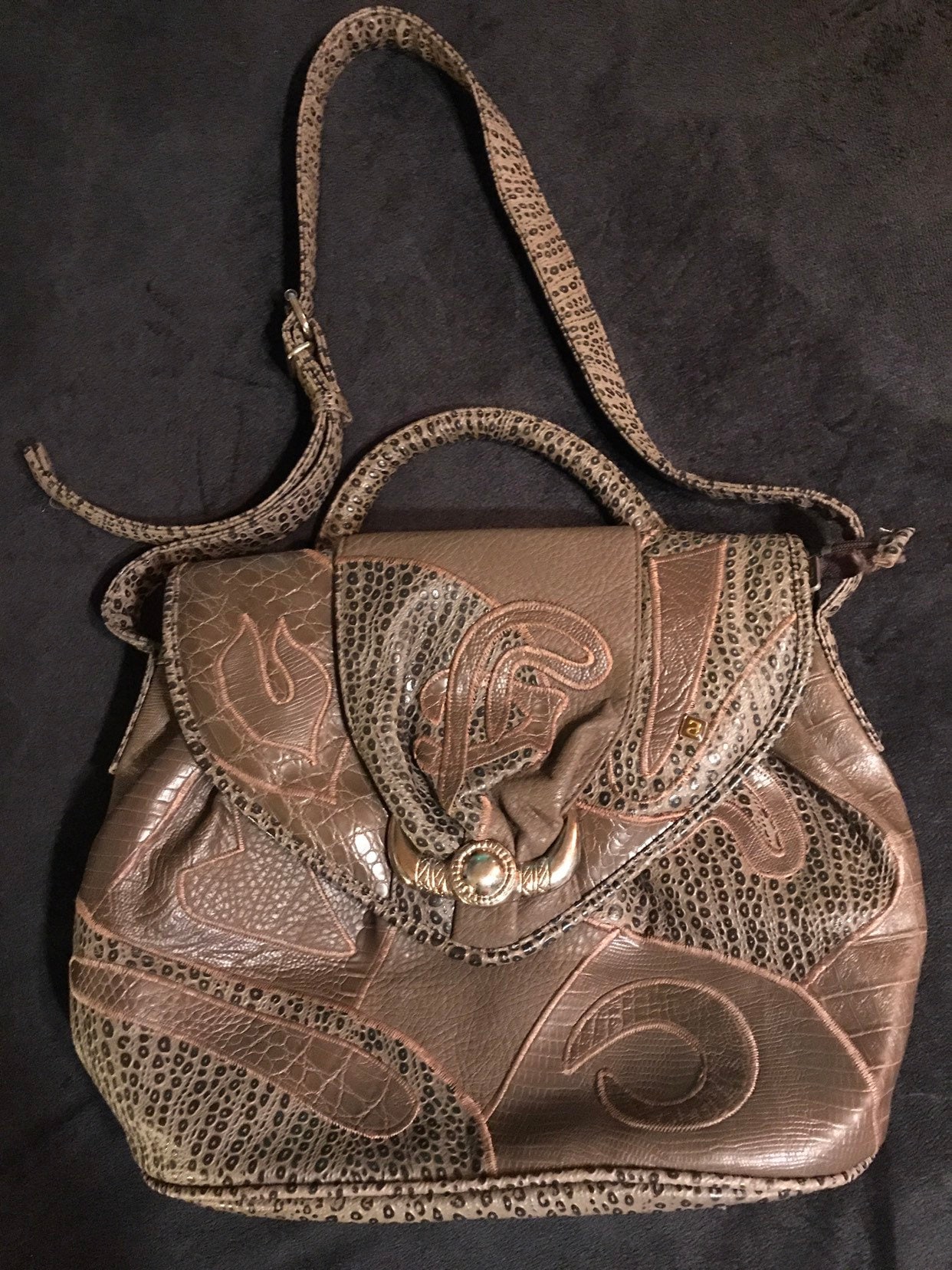 Vintage Brown Patchwork Purse. Alentino Leather Patchwork Purse