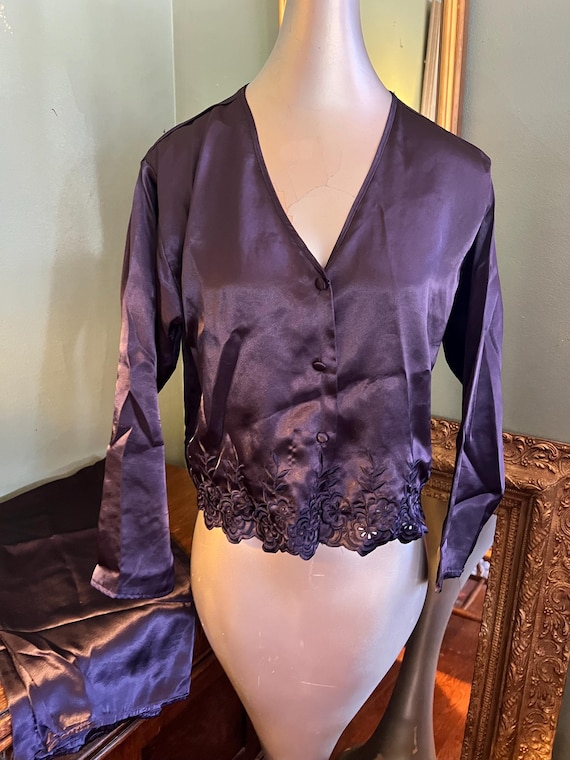 Vintahe 1990's Deep Blue Satin Victorias Secret Pajamas, Gold Label, Size Petite Small
