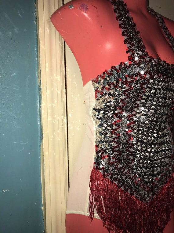 Vintage 1960’s Sequin Silver and Red Tap Costume.… - image 5