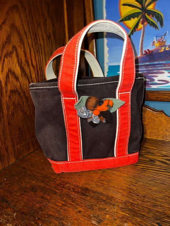 Vintage 1990’s Lands End Tote Purse. Vintage Lands End Cloth Purse. Brown and Orange Tote Bag Purse