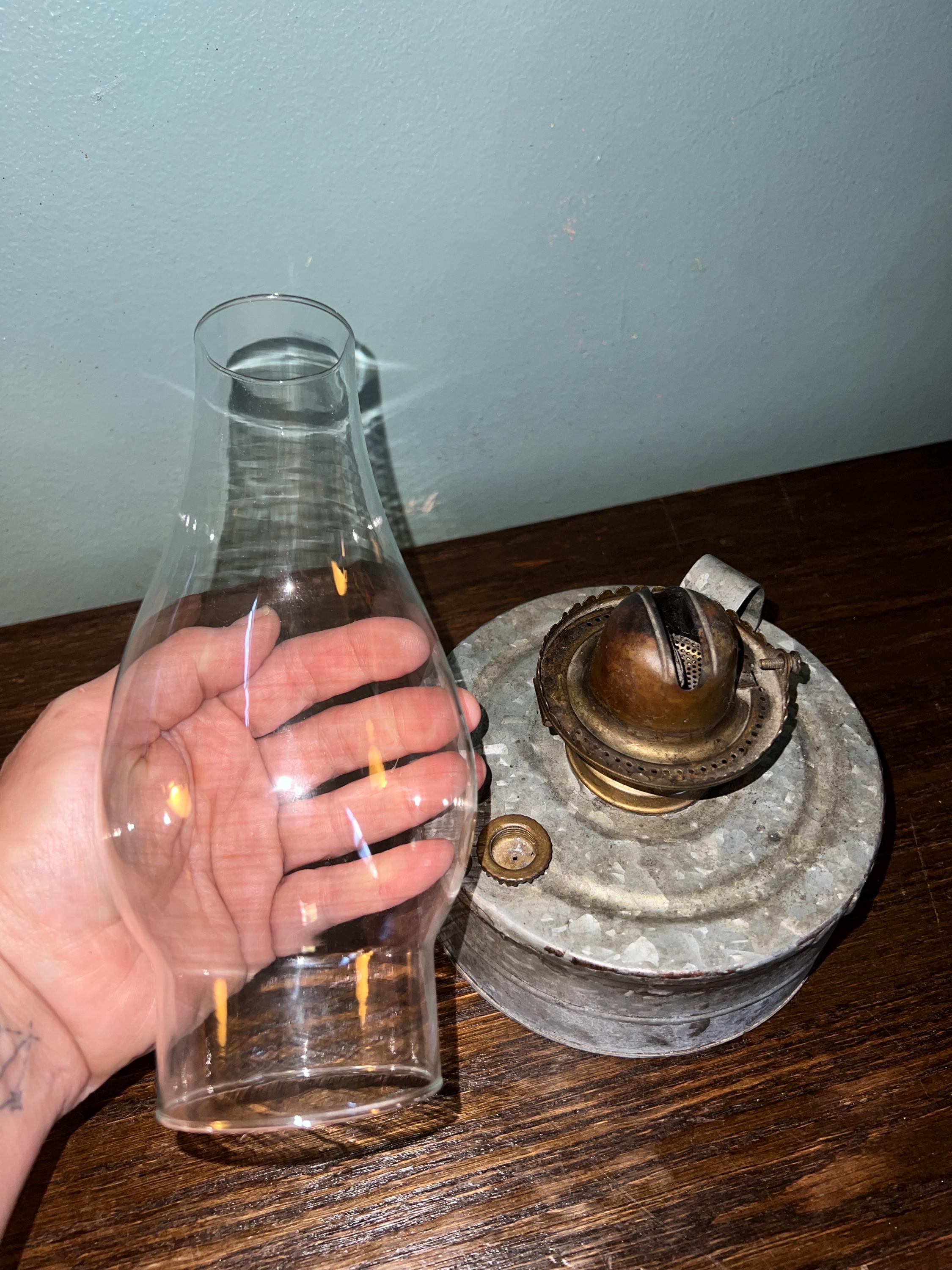 Antique Civil War Era E. Miller Tin Metal Oil Lamp With Glass