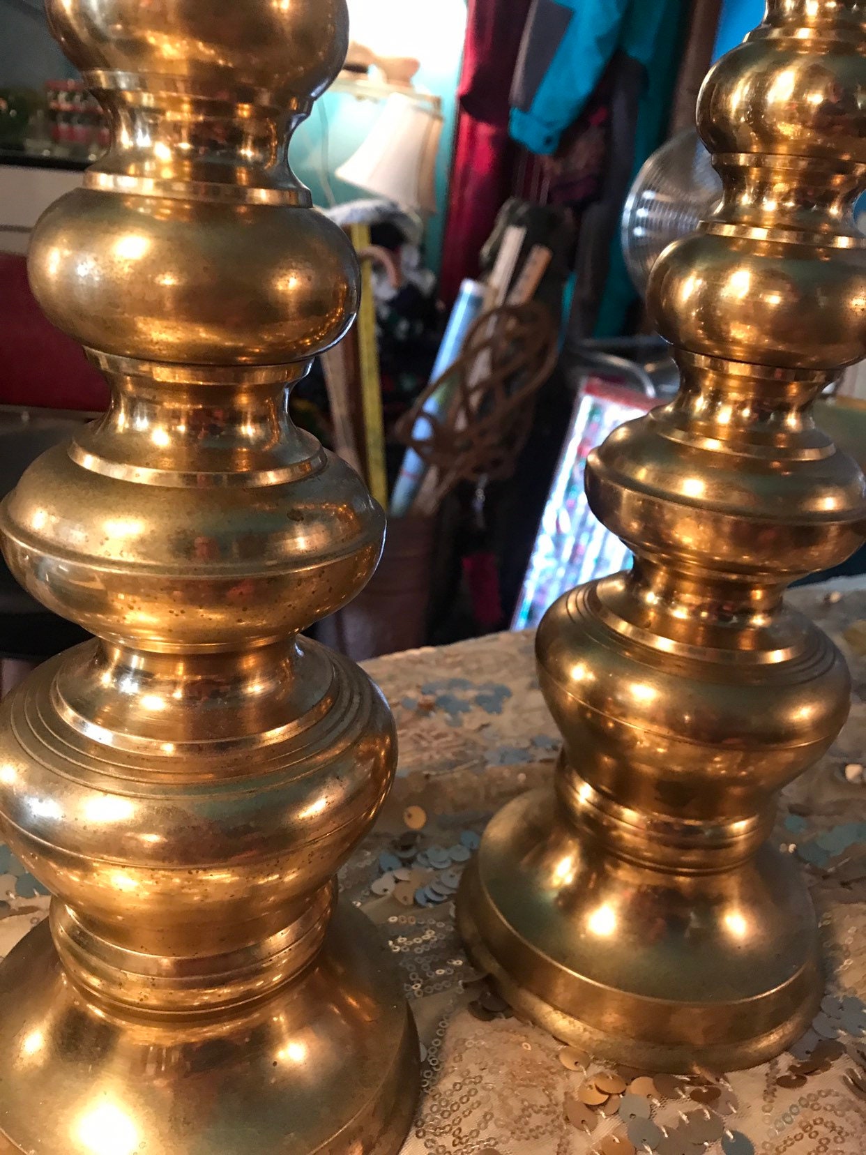 Vintage Huge Brass Candlestick Holders. Two Large Brass ...