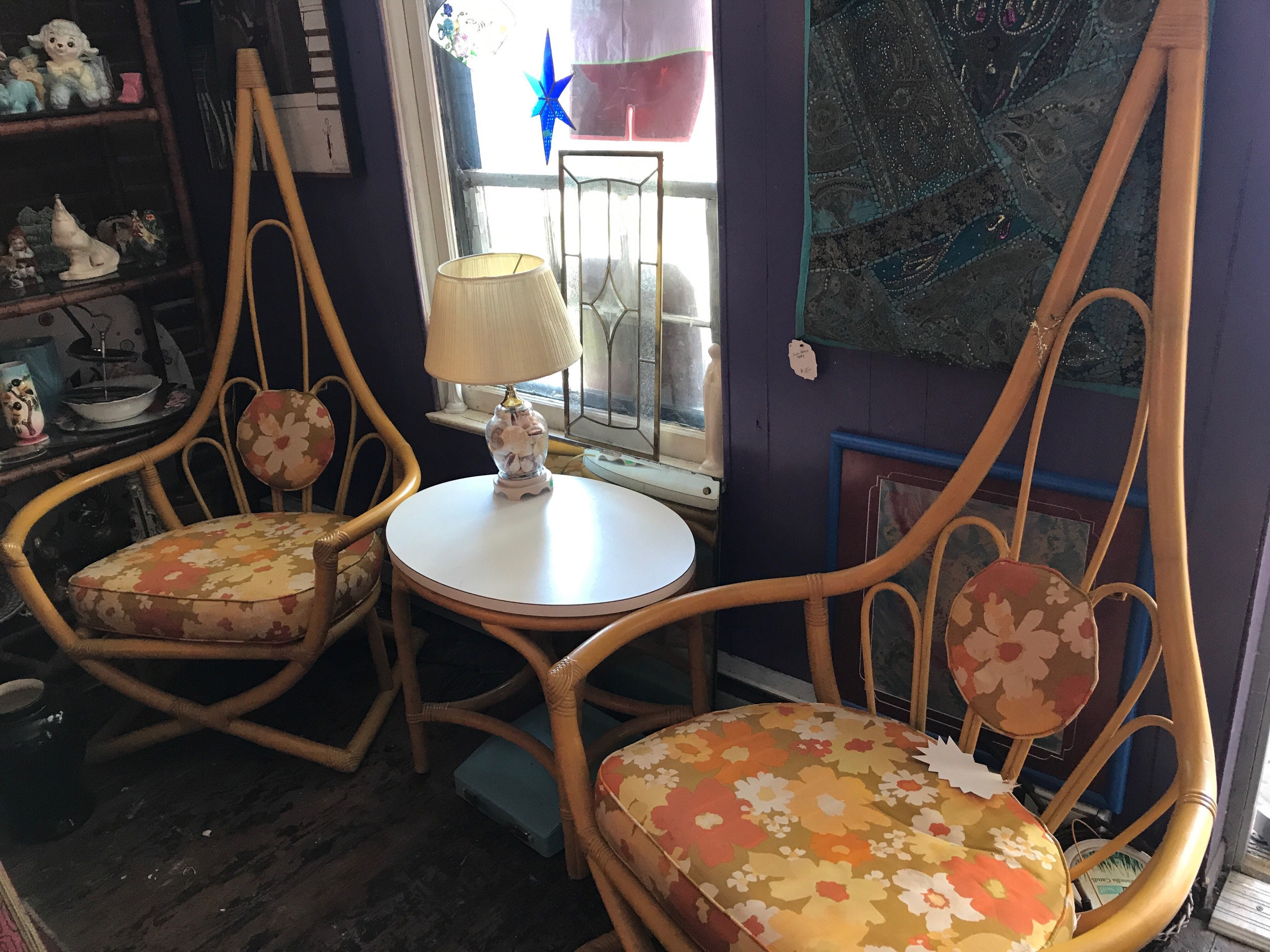 Reserved Vintage Yellow Patio Set. 1970's Wooden Yellow Chairs and