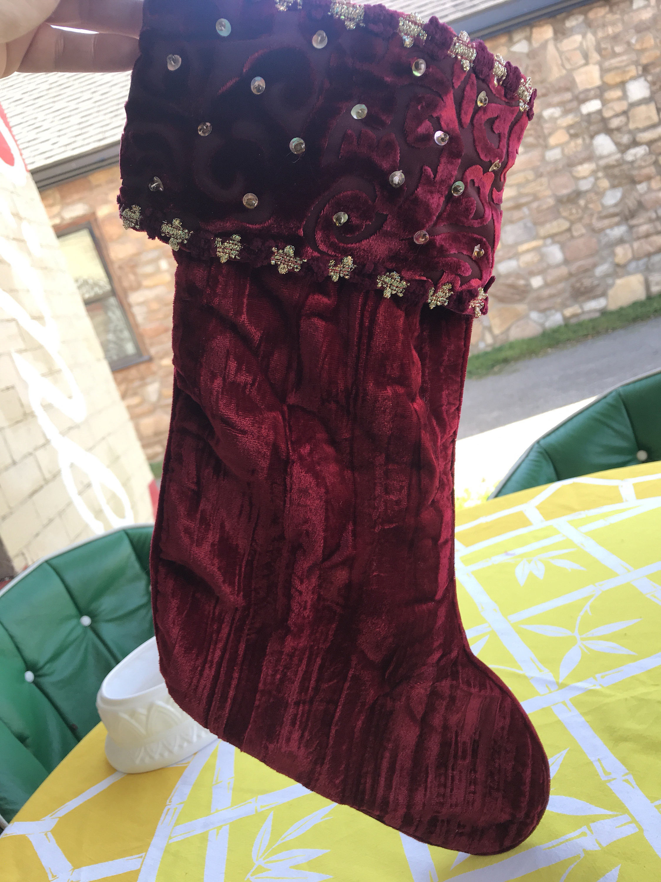 Vintage Velvet Christmas Stocking. Red Velvet Christmas Stocking. Vintage Christmas Stocking 