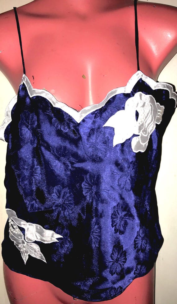 Vintage 1990’s Victoria’s Secret Blue and White Camisole, Gold Label, Size Medium