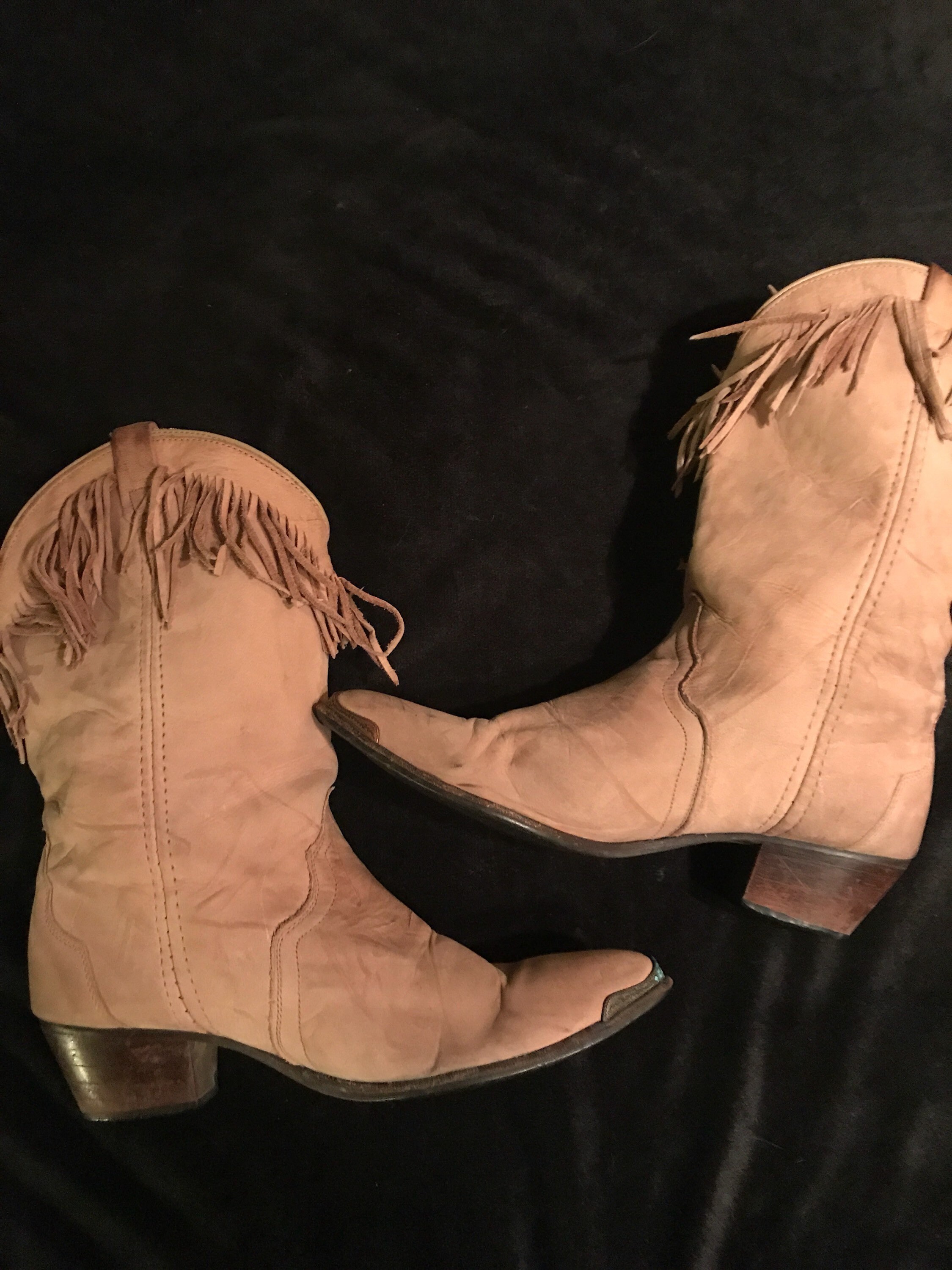 Vintage Leather Cowboy Boots. Cowgirl Boots. Cowboy Boots With Fringe. Made in USA. Vintage
