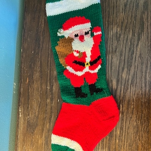Vintage Handmade Knit Santa Claus Christmas Stocking.