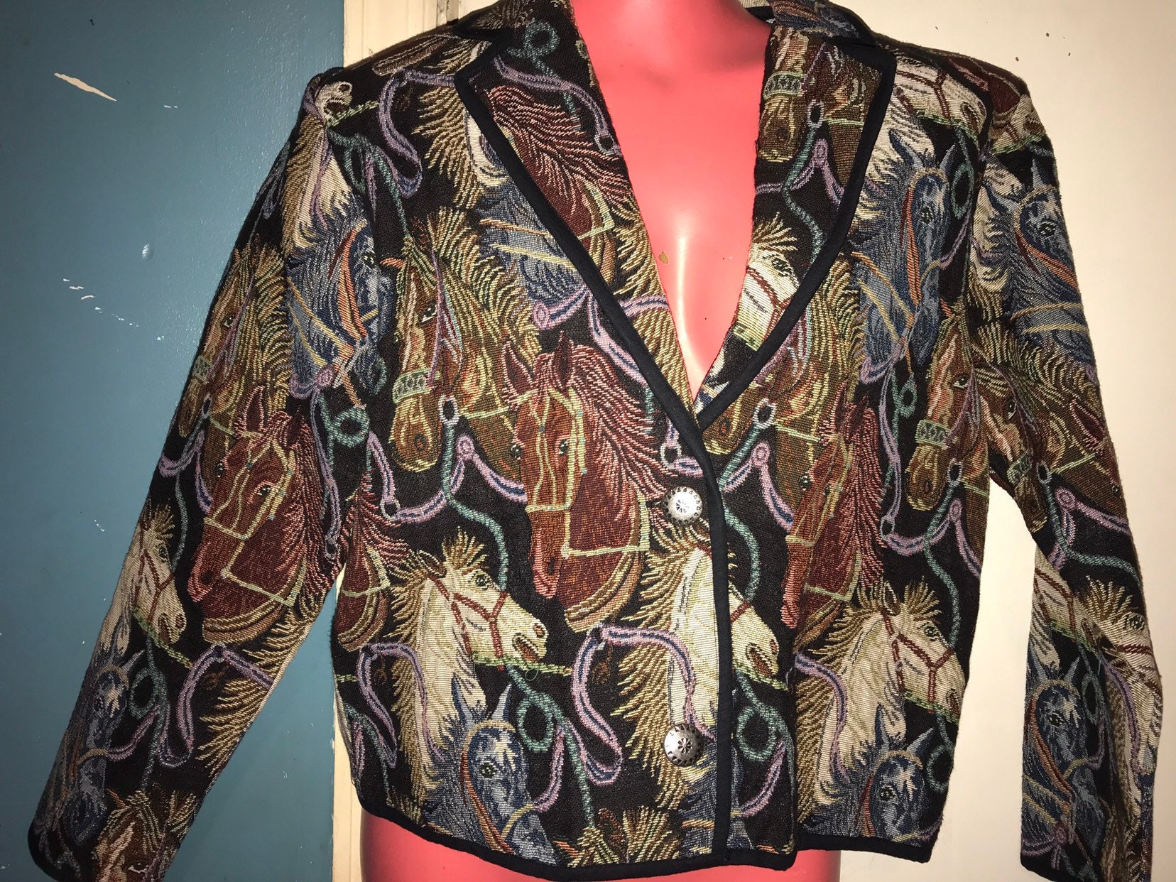 Vintage Southwestern Horse Tapestry Jacket. Southwest Style Crop ...