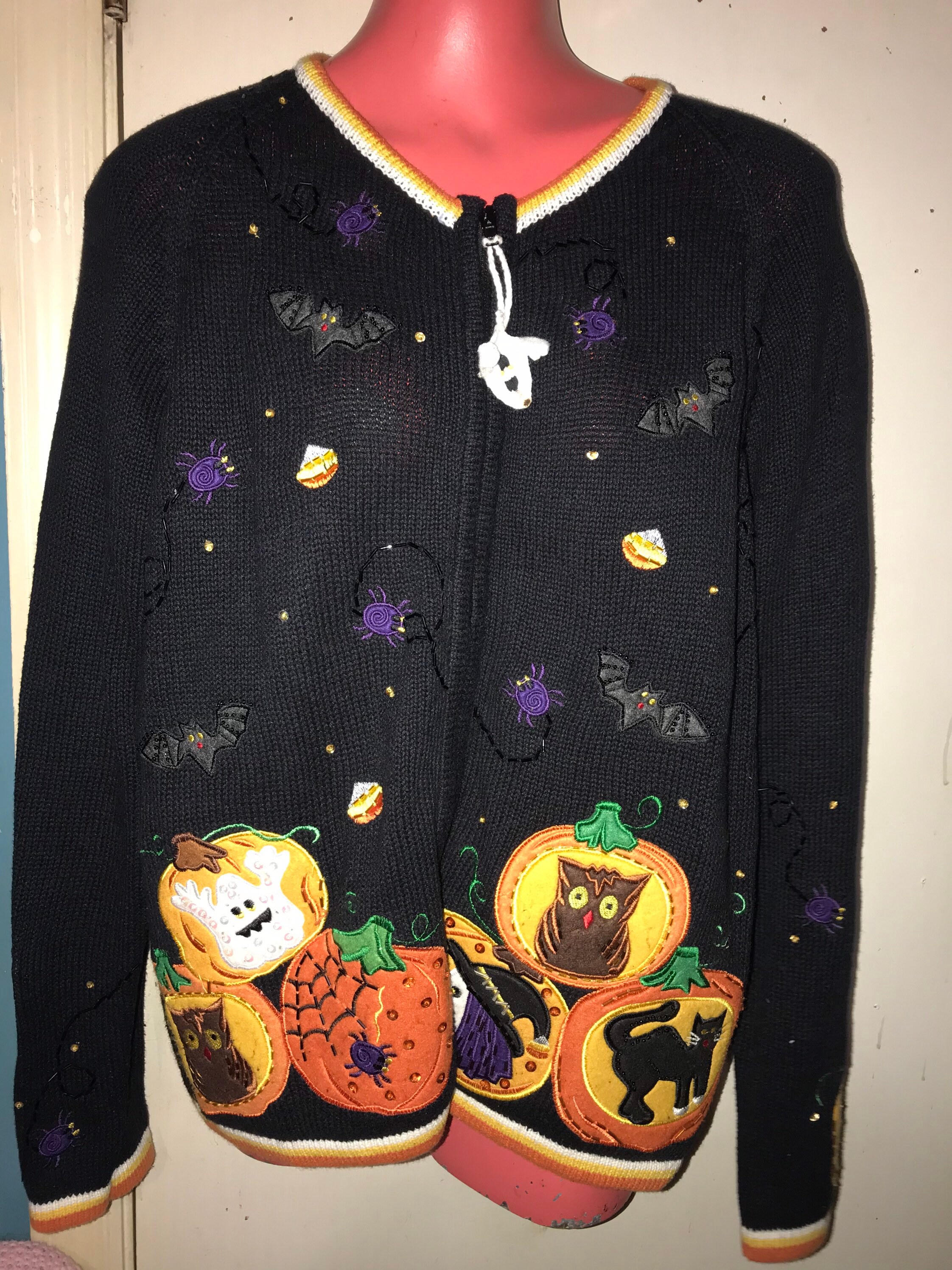 Vintage Ugly Halloween Sweater. Ugly Halloween Sweater Cardigan. Ugly