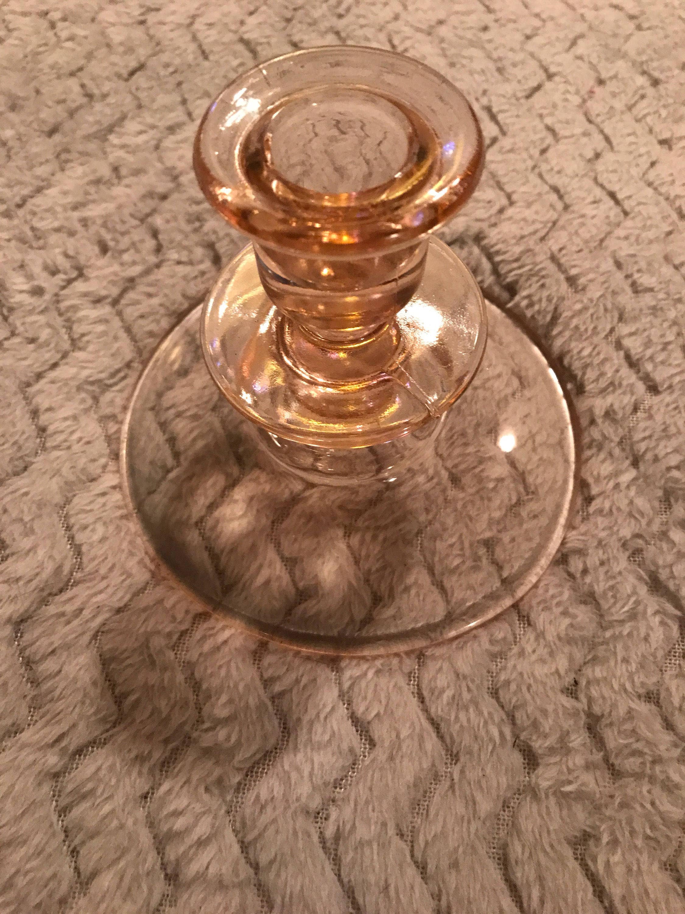 Vintage Pink Depression Glass Candle Stick Holder. Depression Ware