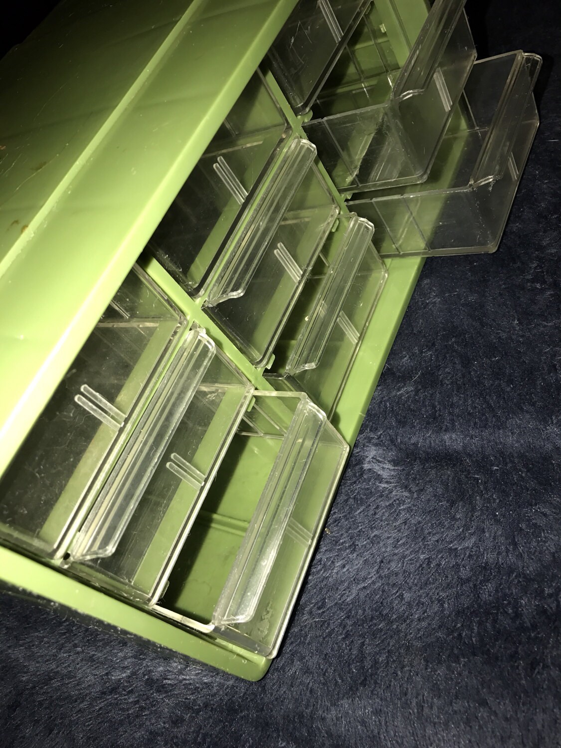 Vintage Green Box. Green Storage Box. Vintage Plastic Storage Box. Drawers.
