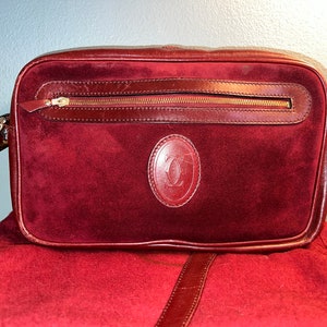 Vintage 1980’s Burgandy Cartier Suede Crossbody Purse, Authenticated, Designer Purse