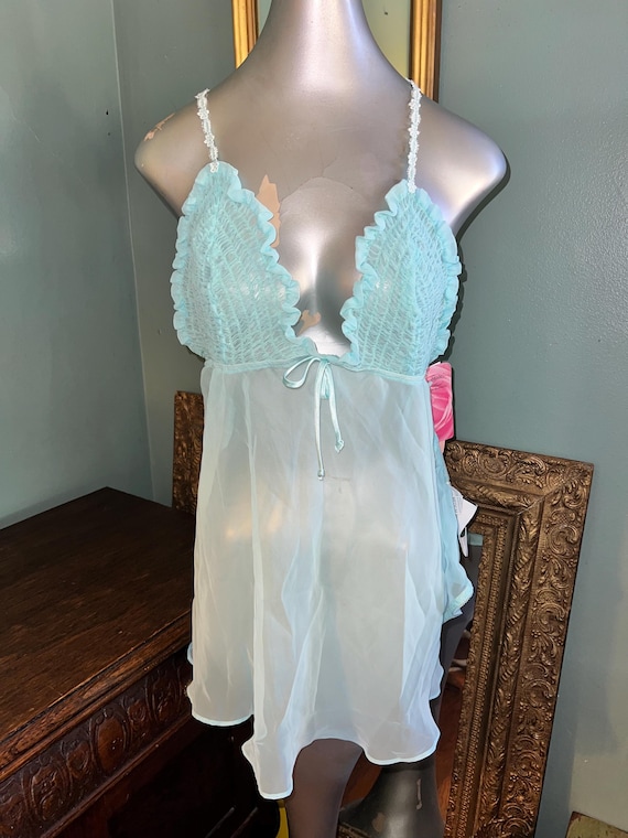 Vintage NWT Cinema Exoile Blue Nightie With Matching Panties Set, Size Medium