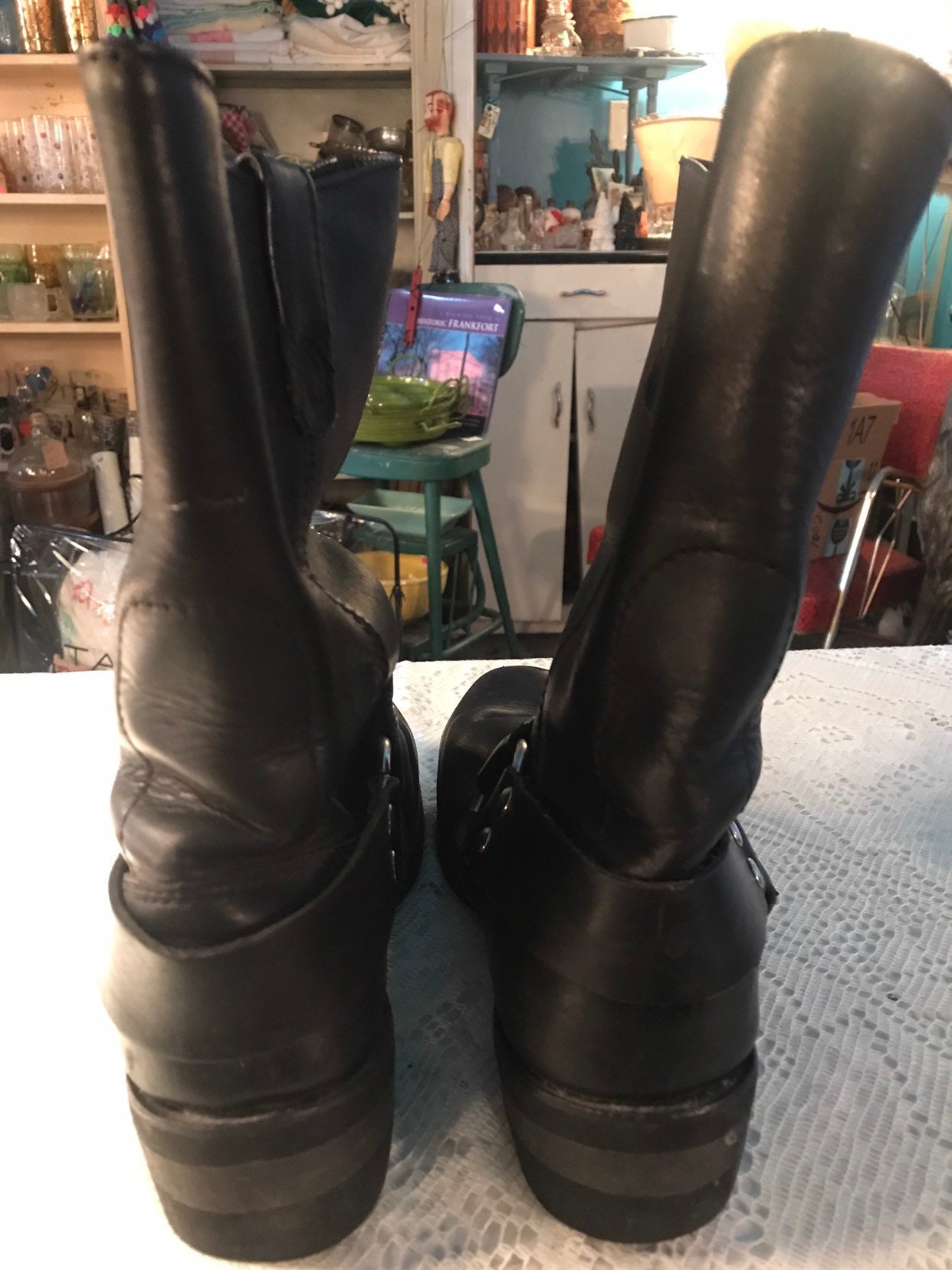 Vintage Black Leather Motorcycle Boots. 1990's Black Leather Boots ...