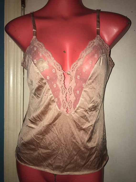 Vintage 1970s Vanity Fair Camisole. Teddy. Nude and Lace Camisole