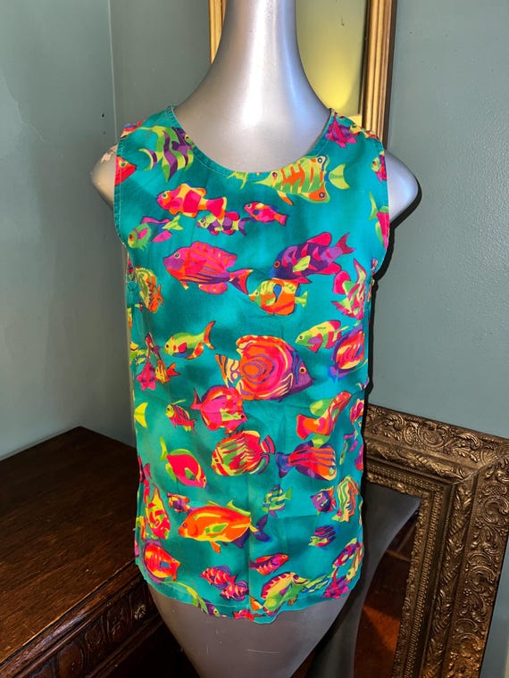 Vintage 80s Tropical Fish Summer Shirt. Dock of The Bay Shirt, Size Medium