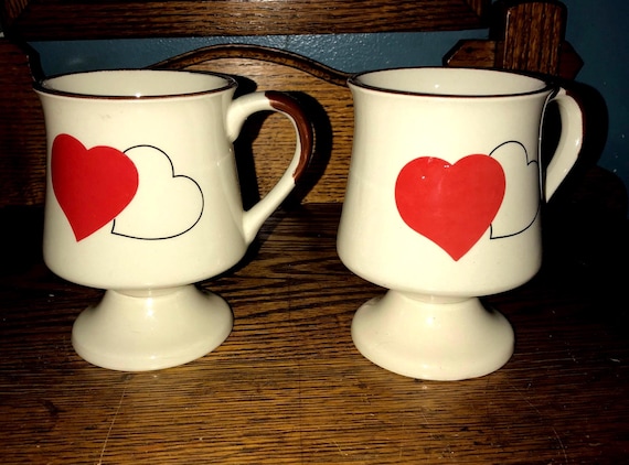 Vintage Tall Heart Pottery Mug Set, Love Mugs!