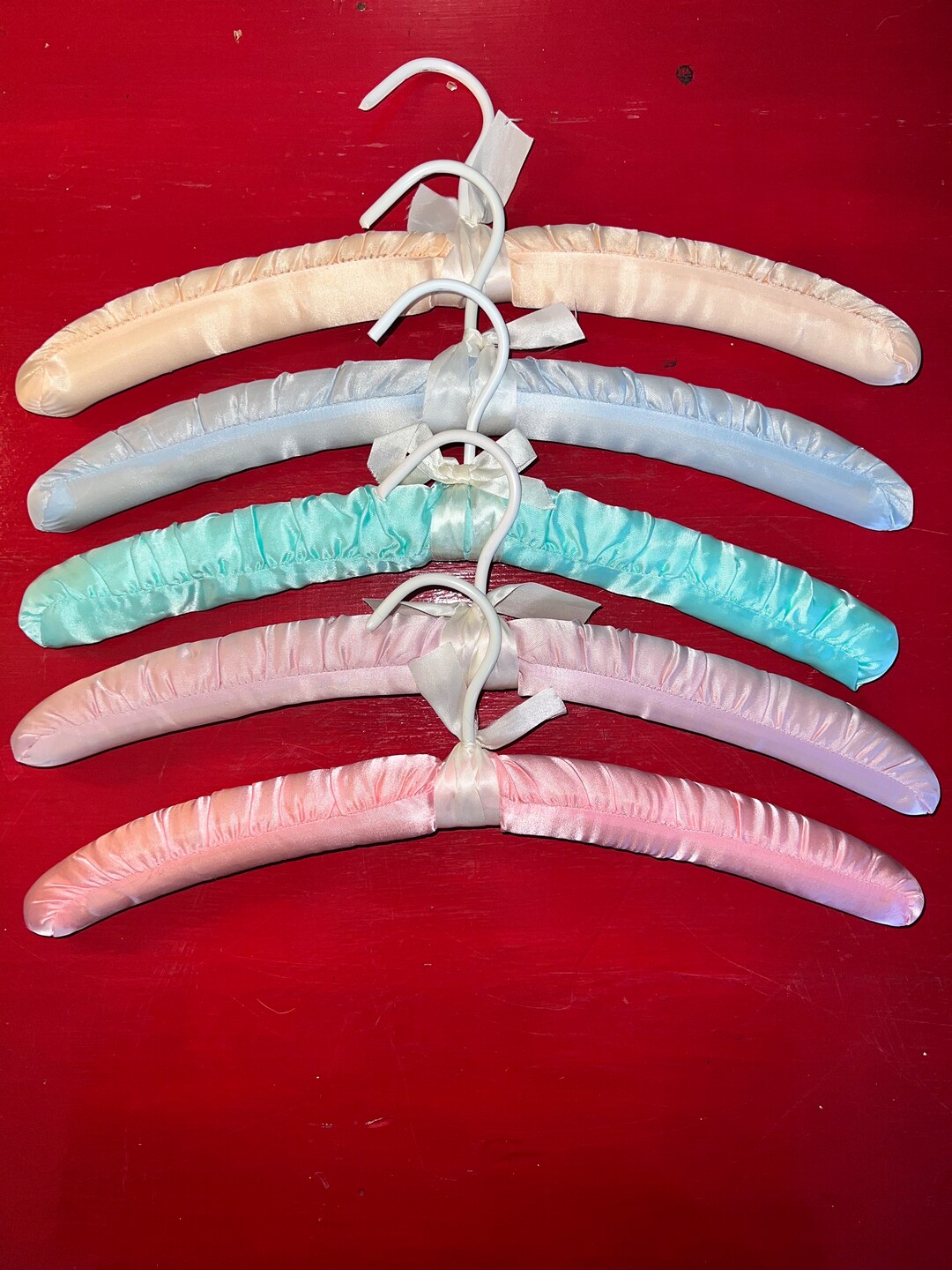 Vintage Satin Hangers. 1980s Puffy Satin Hangers. Set of Five Etsy