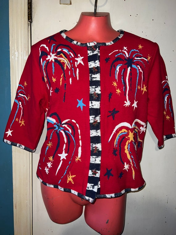 Vintage Summer Sweater. Red, White, and Blue Firew