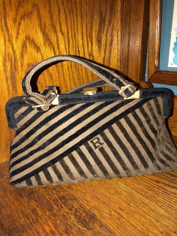 Vintage Roberta Di Camerino Purse. Roberta di Camerino Handbag Made in Italy for Saks Fifth Avenue. Brown and Black Chenille Purse.