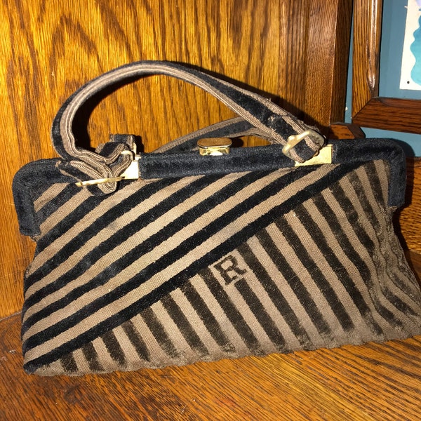 Vintage Roberta Di Camerino Purse. Roberta di Camerino Handbag Made in Italy for Saks Fifth Avenue. Brown and Black Chenille Purse.