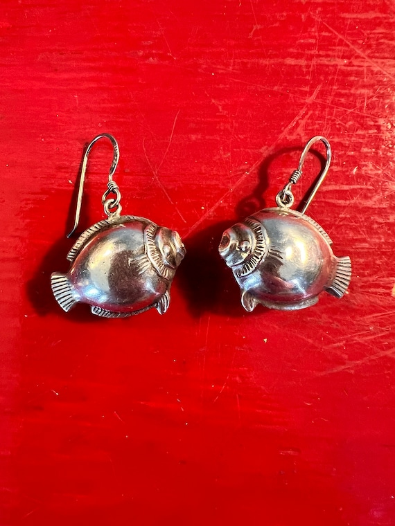 Vintage Sterling Silver Fish Earrings. Dangling St