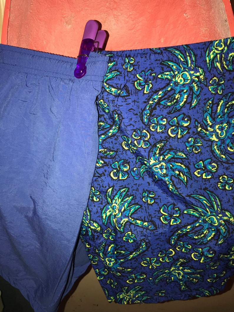 Vintage Blue Swim Trunks With Palm Trees. Blue Sutter and Grant Swim Trunks. Old School Short Mens Swim Trunks. Size XL image 4