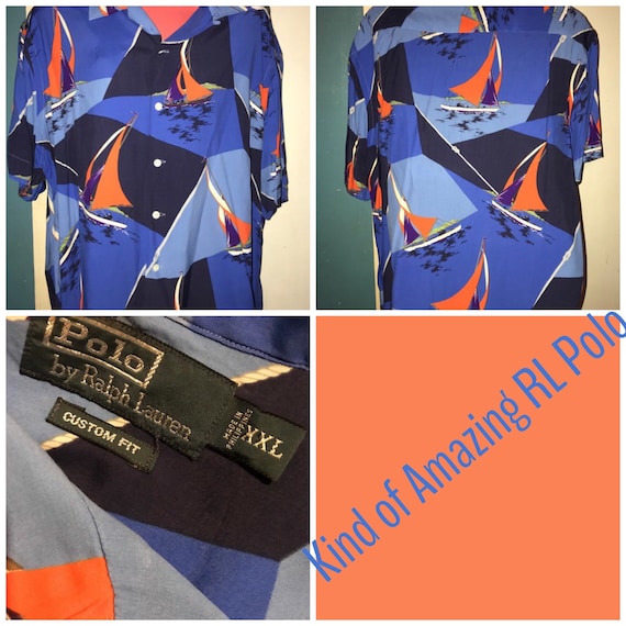 Vintage Ralph Lauren Hawaiian Shirt. Sailboat Ralph Lauren Shirt. Vintage Ralph Lauren Sailboat Summer Shirt. Mens Ralph Lauren XXL