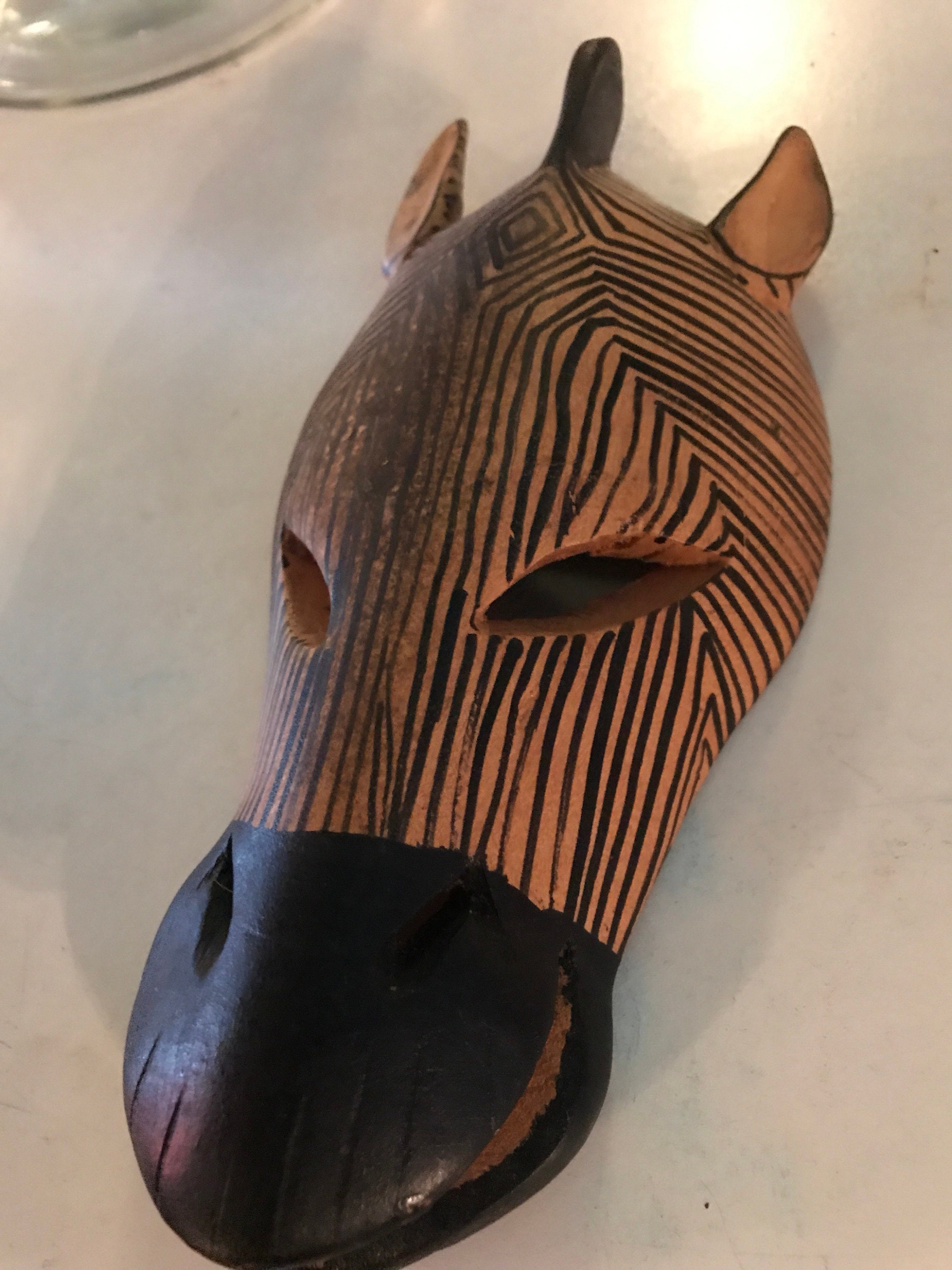 Vintage Wooden Zebra Head Mask. Zebra Mask. Vintage African Decor. Wood