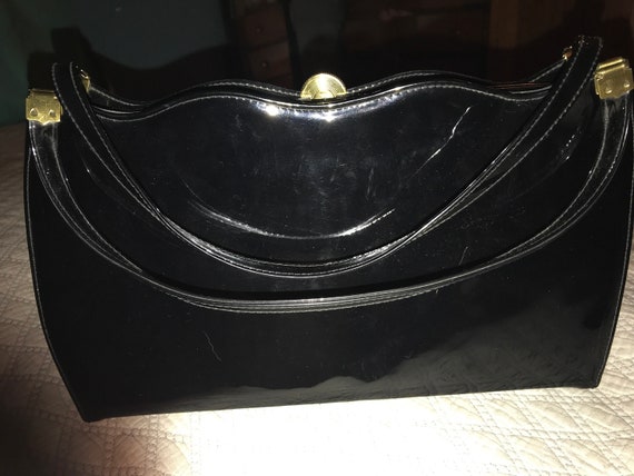 Vintage Black Patent Leather Purse. Black Purse. 1