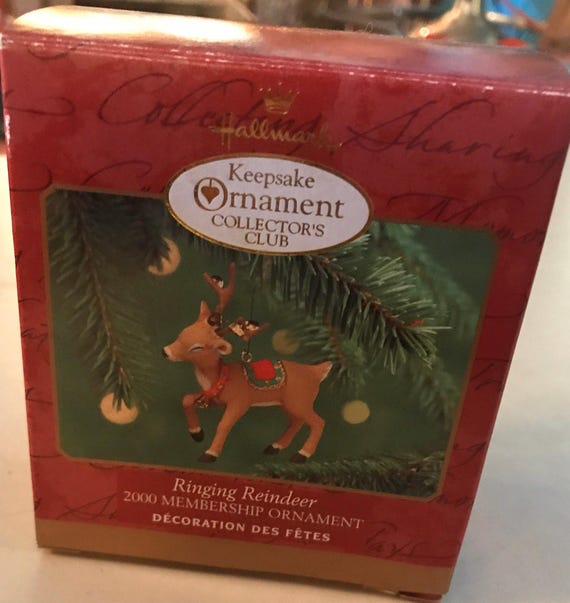 Vintage 2000 Hallmark Ringing Reindeer Keepsake Ornament, Hallmark Collectors Club
