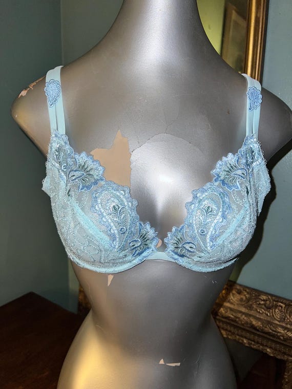 Vintage Chantelle Blue Lace Bra, Size 32D