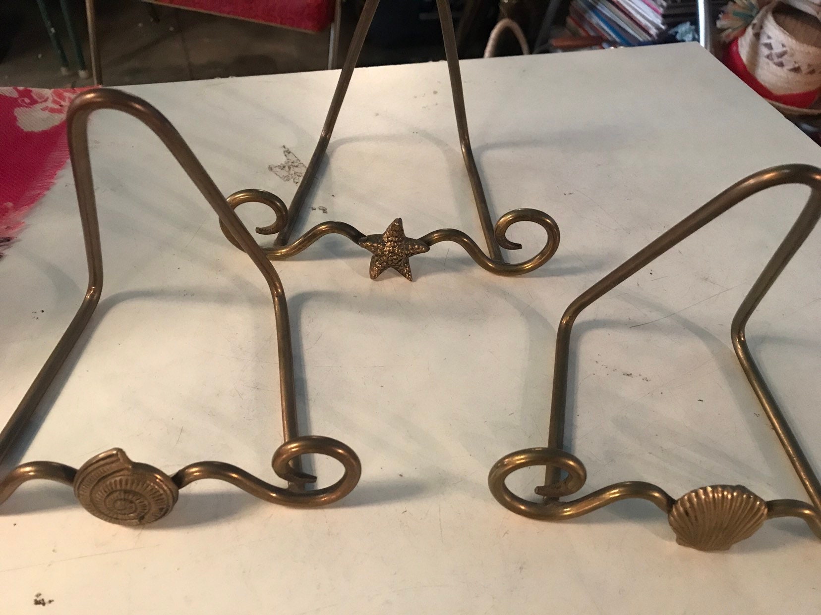 Vintage Brass Easel. Set of Three Brass Easels. MCM Brass Tabletop