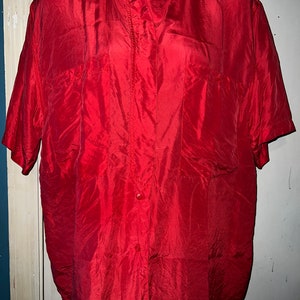 Vintage 90&#39;s Coral Silk Short Sleeved Button Down, Silk Blouse, Size Medium