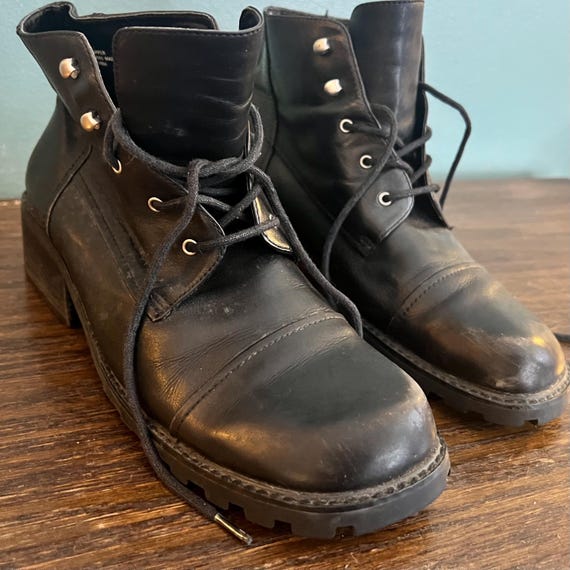 Vintage Jones Of New York Leather Boots, Y2K Clunky Boots, Size 9