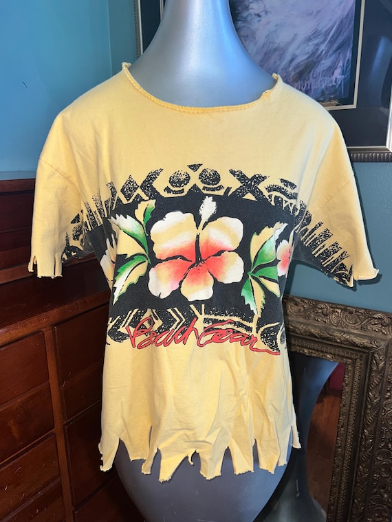 Vintage Yellow Beach Gear T-shirt. Hand Cut, Size Small