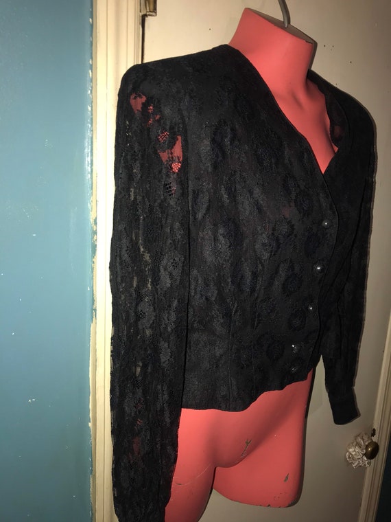 Vintage Black Lace Chaus Blouse. 90's Black Lace … - image 2