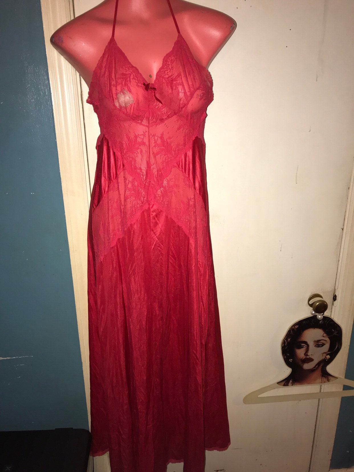 Vintage Red Pandora Nightgown Vintage Red Nightgown Red Lace Nightgown Pandora Lingerie