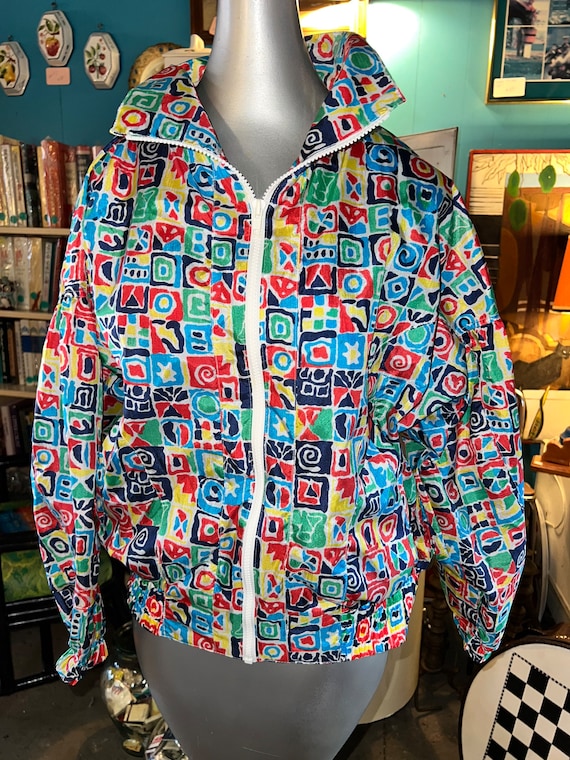 Vintage Colorful Windbreaker. Windbreaker Jacket, Size Small. Wow! Where’s The Boom Box!