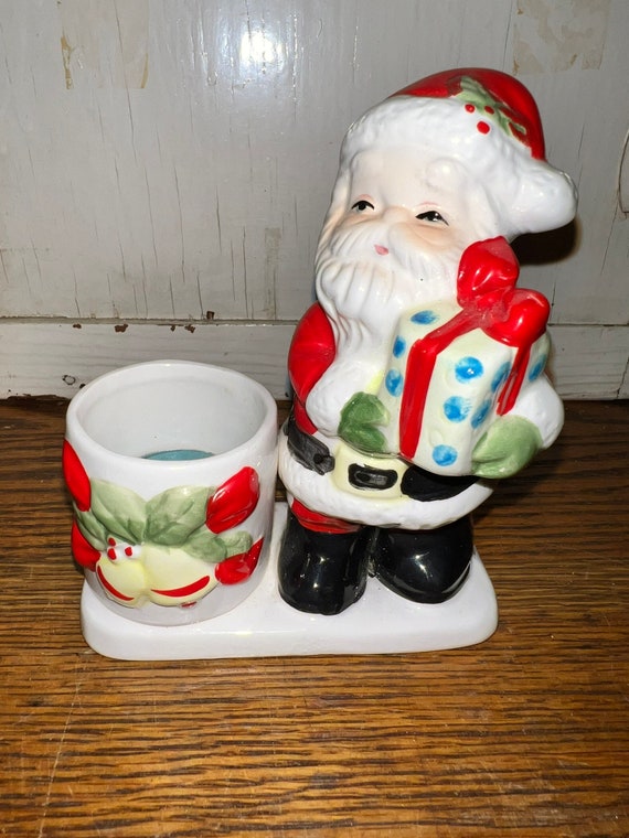 Vintage Christmas Santa Candle Holder Vintage Santa Claus Votive Candle. Kitschy Cute Christmas.